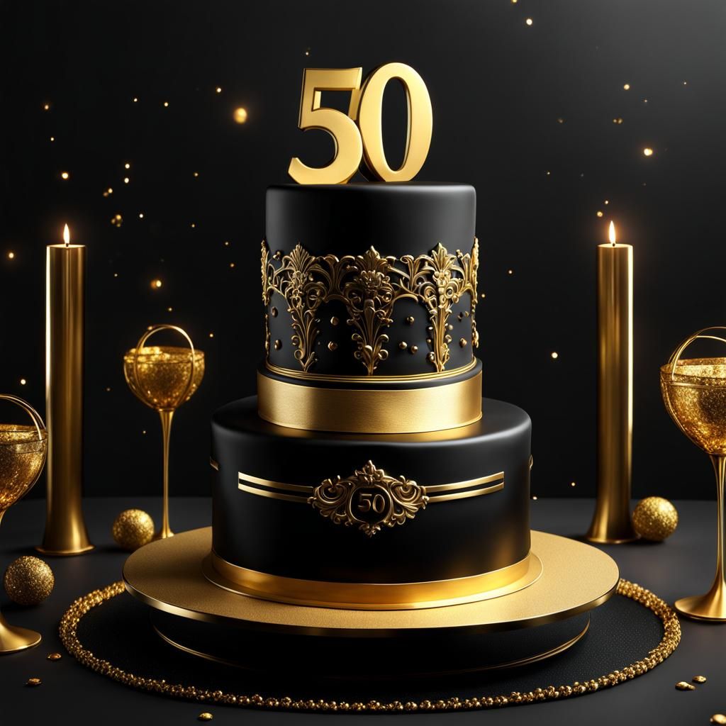 Elegant Black and Gold 50th Birthday Cake