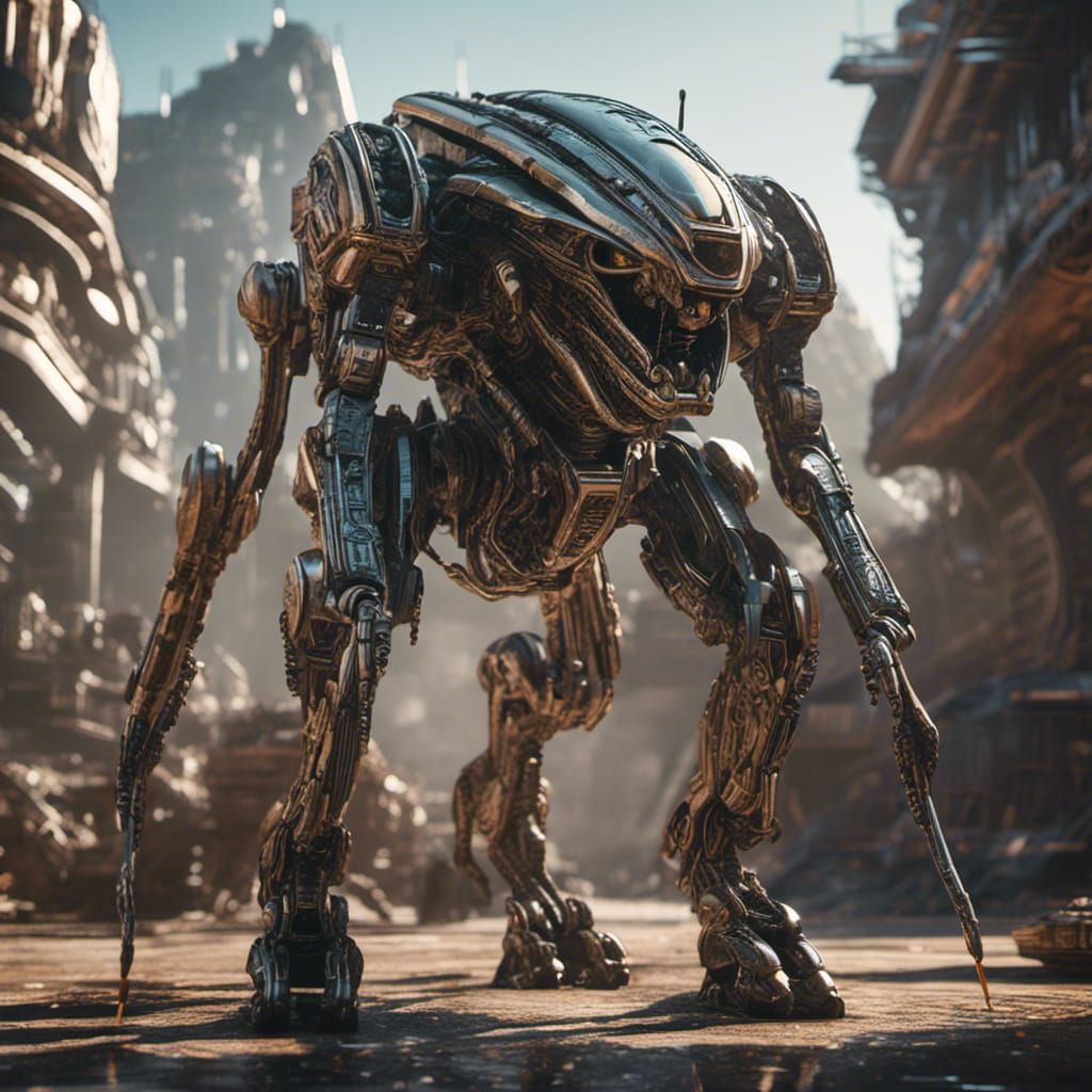 Futuristic Alien Bounty Hunter Robot: Sci-Fi Mech