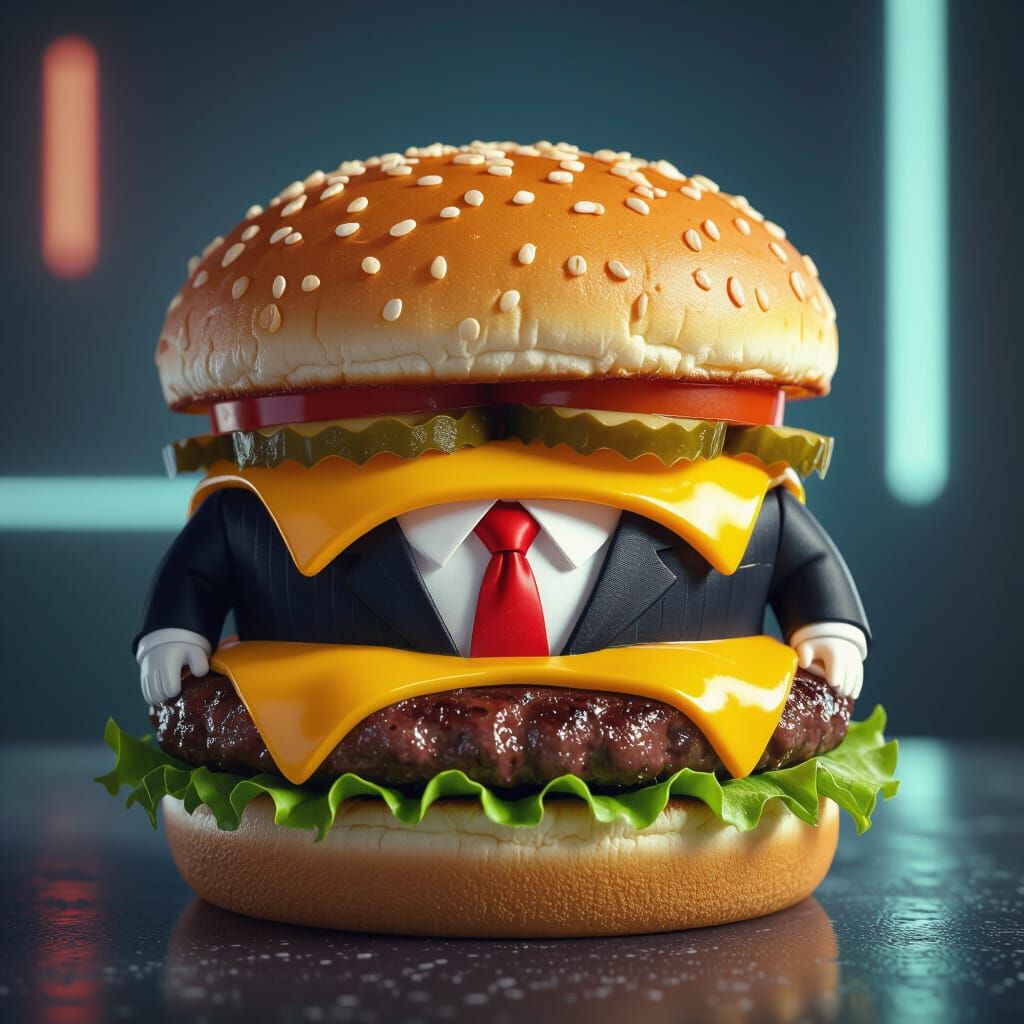 Cheeseburger Resembling Donald Trump in Pop Art Style