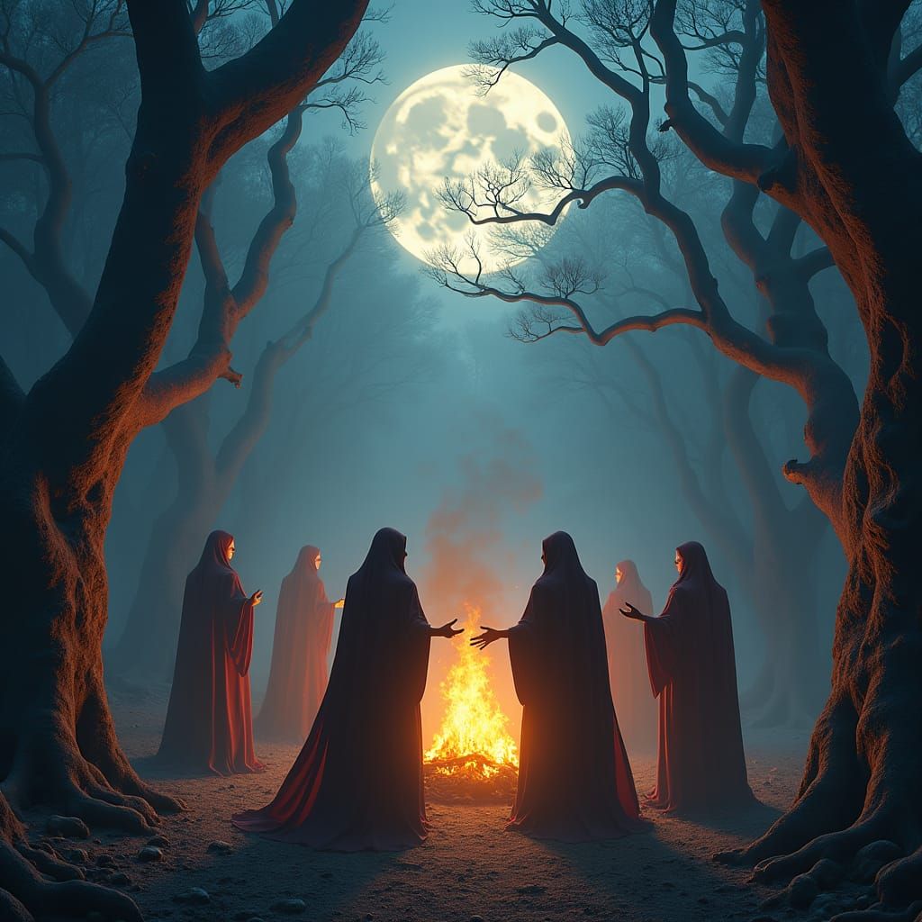 Mystical Coven Conjuring Magic in Matte Painting Style