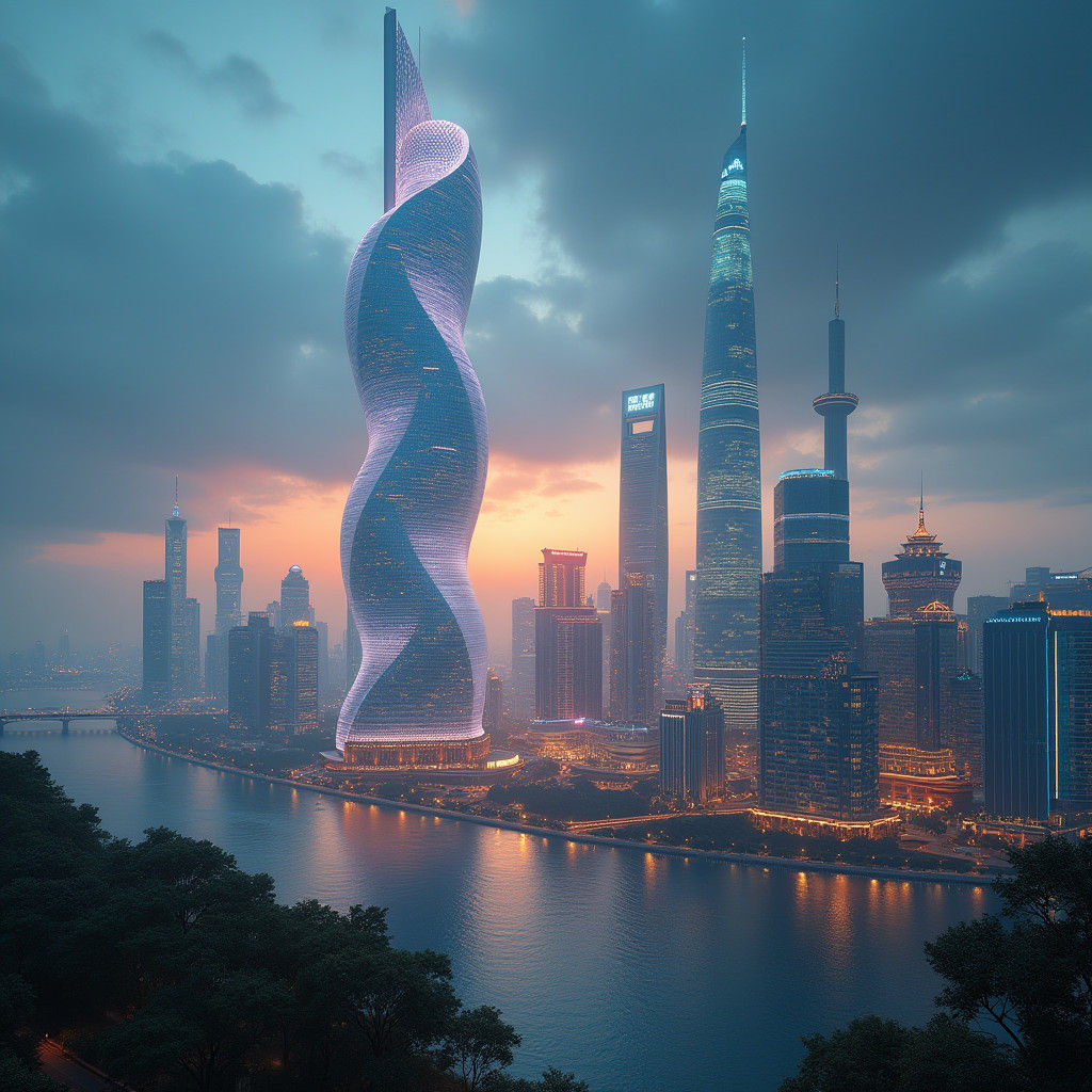 Shanghai Lujiazui Skyline at Dusk: Futuristic Fusion