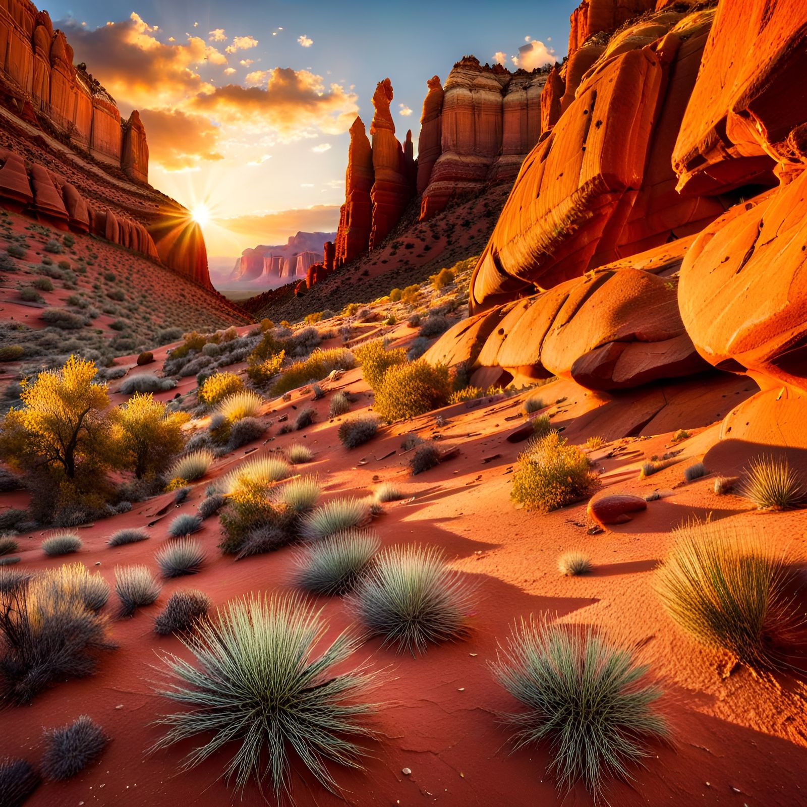 Canyon Sunrise: Red Rocks and Desert Wildlife