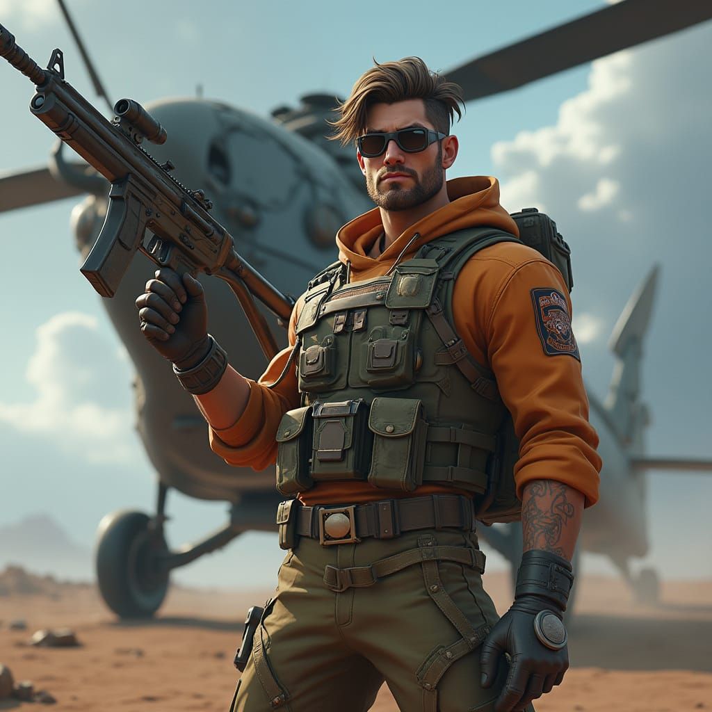 Gritty Fortnite Warrior Stands Heroically in Front of a War-...