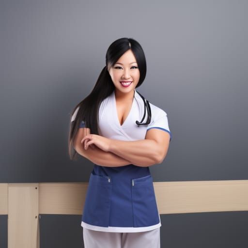 Muscular Asian Nurse in Hospital Setting