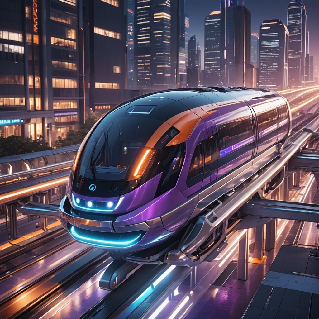 Futuristic Monorail in High-Tech City, Sci-Fi Art
