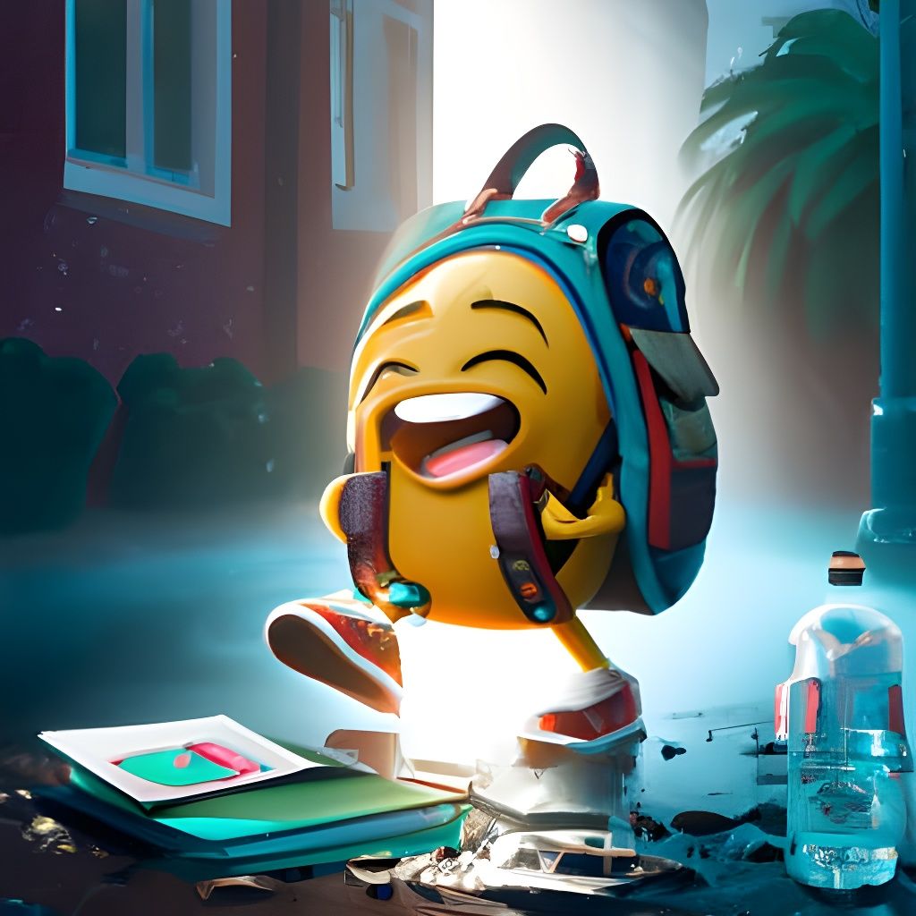 Laughing Emoji Plays in Rain: Pixar-Style Digital Art