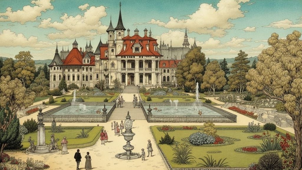 Italianate Palace in Rackham Style with Gardens