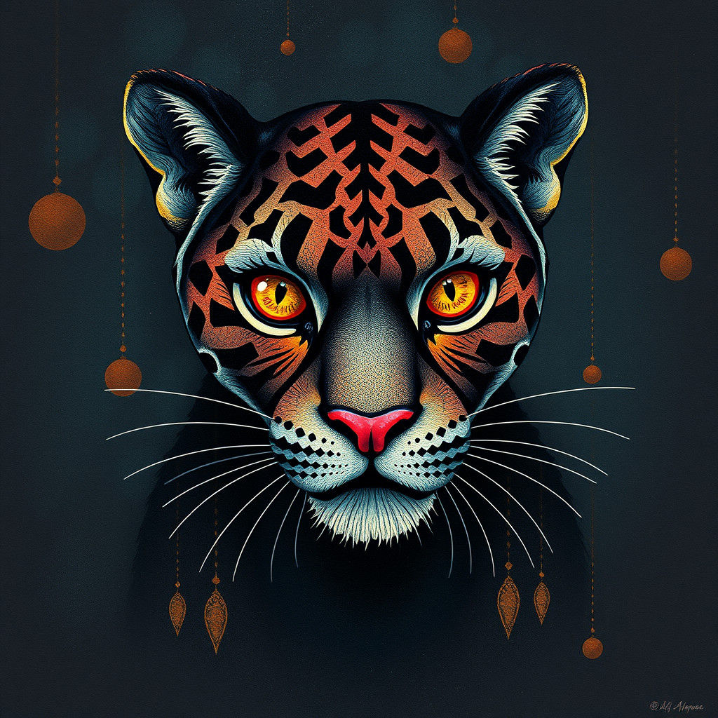 Surreal Pointillist Panther in Whimsical Bauhaus Style