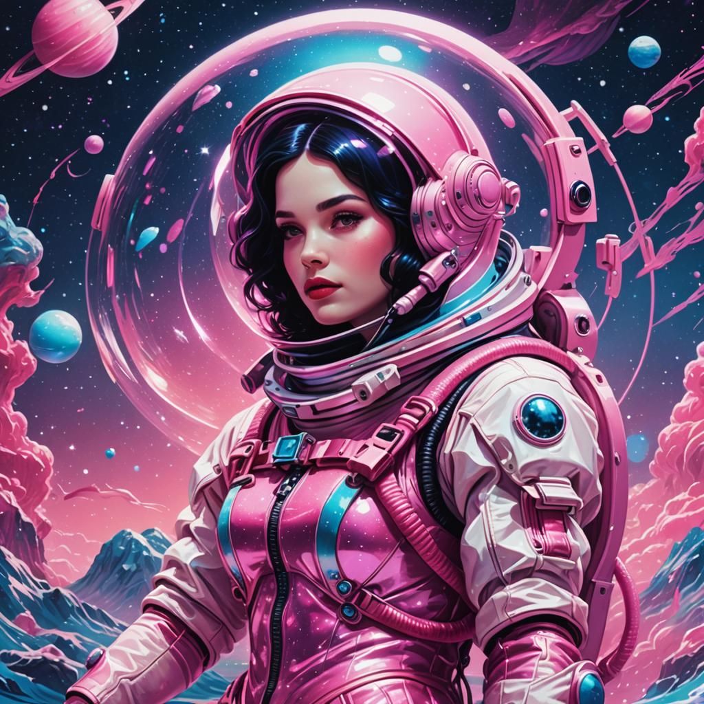 Snow White as a Space Mermaid in Synthwave Style