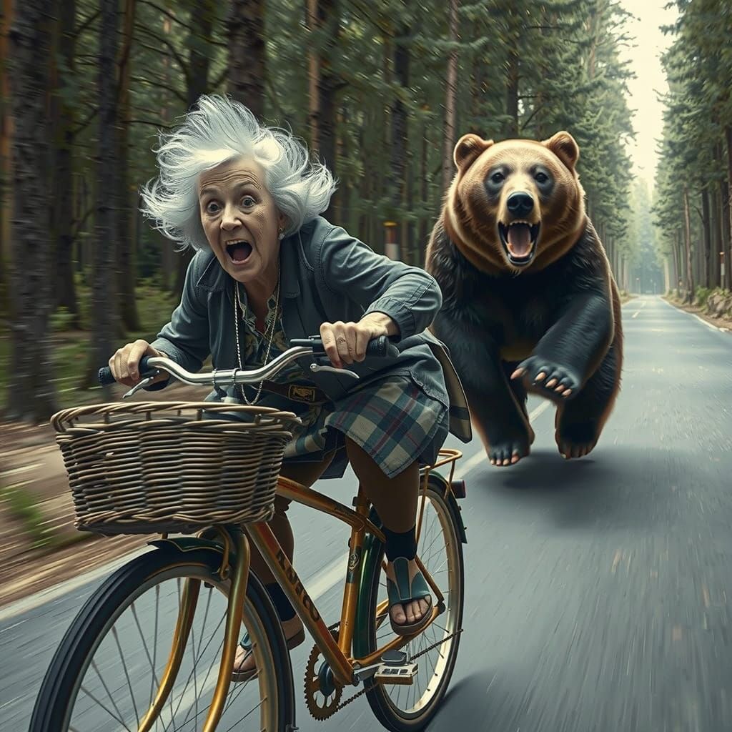 Elderly Woman's Wild Bicycle Escape from Bear