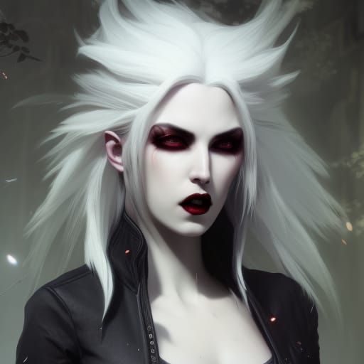 Gothic Vampire with White Hair, Art Nouveau Style