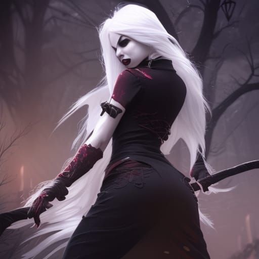 Gothic Vampire with White Hair, Art Nouveau Style