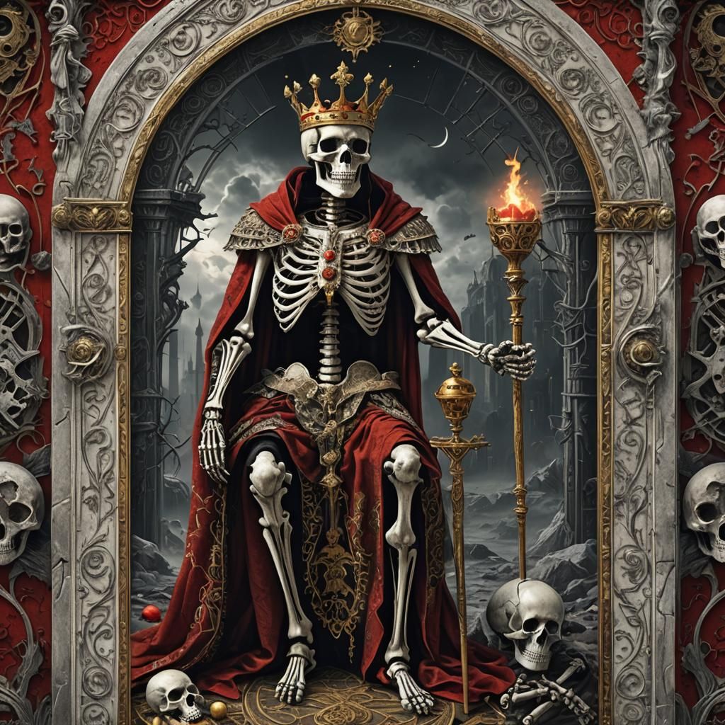 Skeleton King Tarot Card with Esoteric Symbols