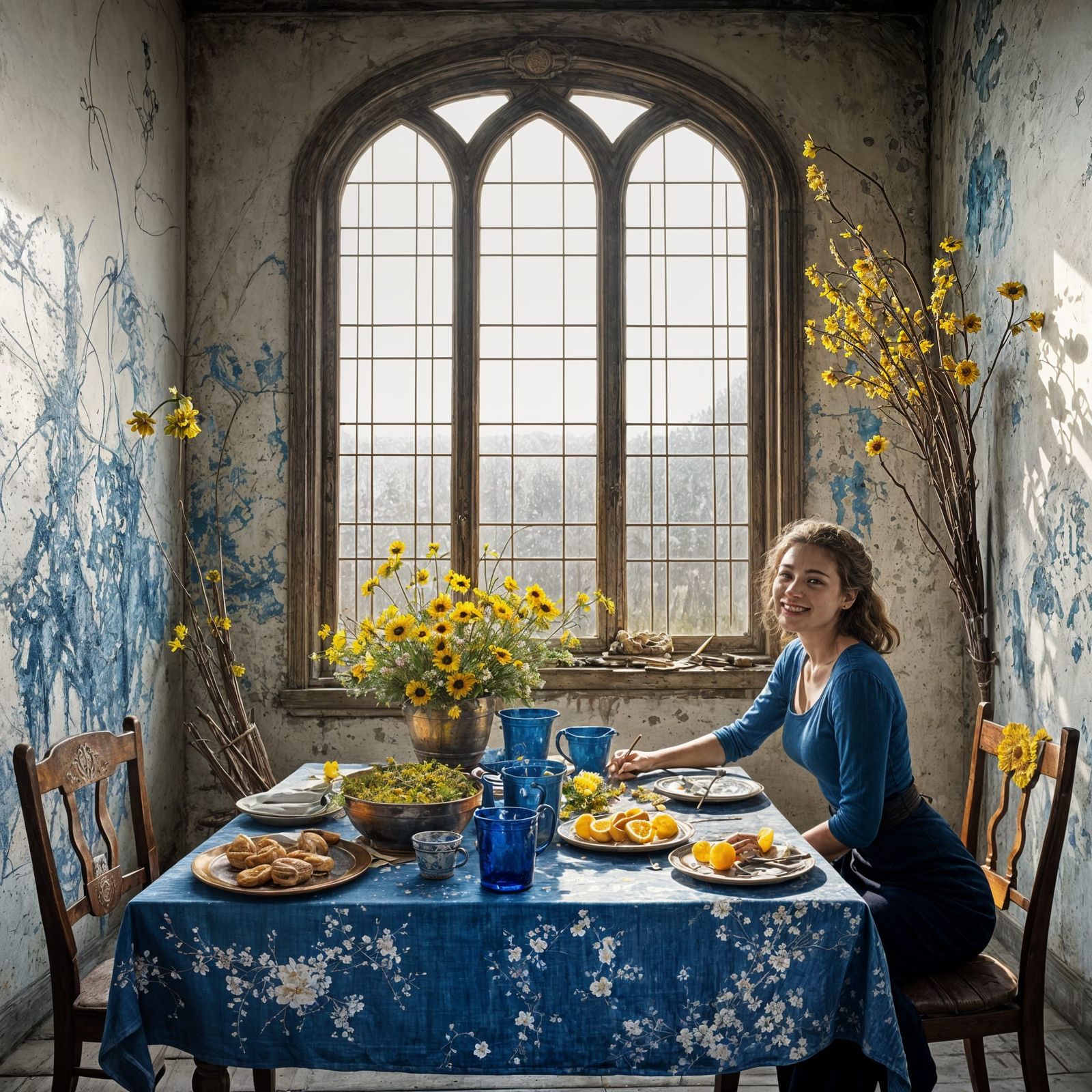 Hyperrealistic Dry Flower Arrangement in Copper Bucket