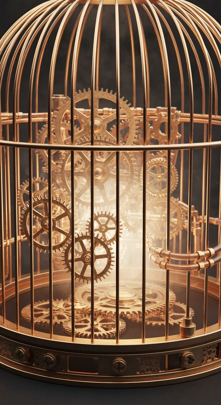 Intricate Steampunk Birdcage With Glowing Gears