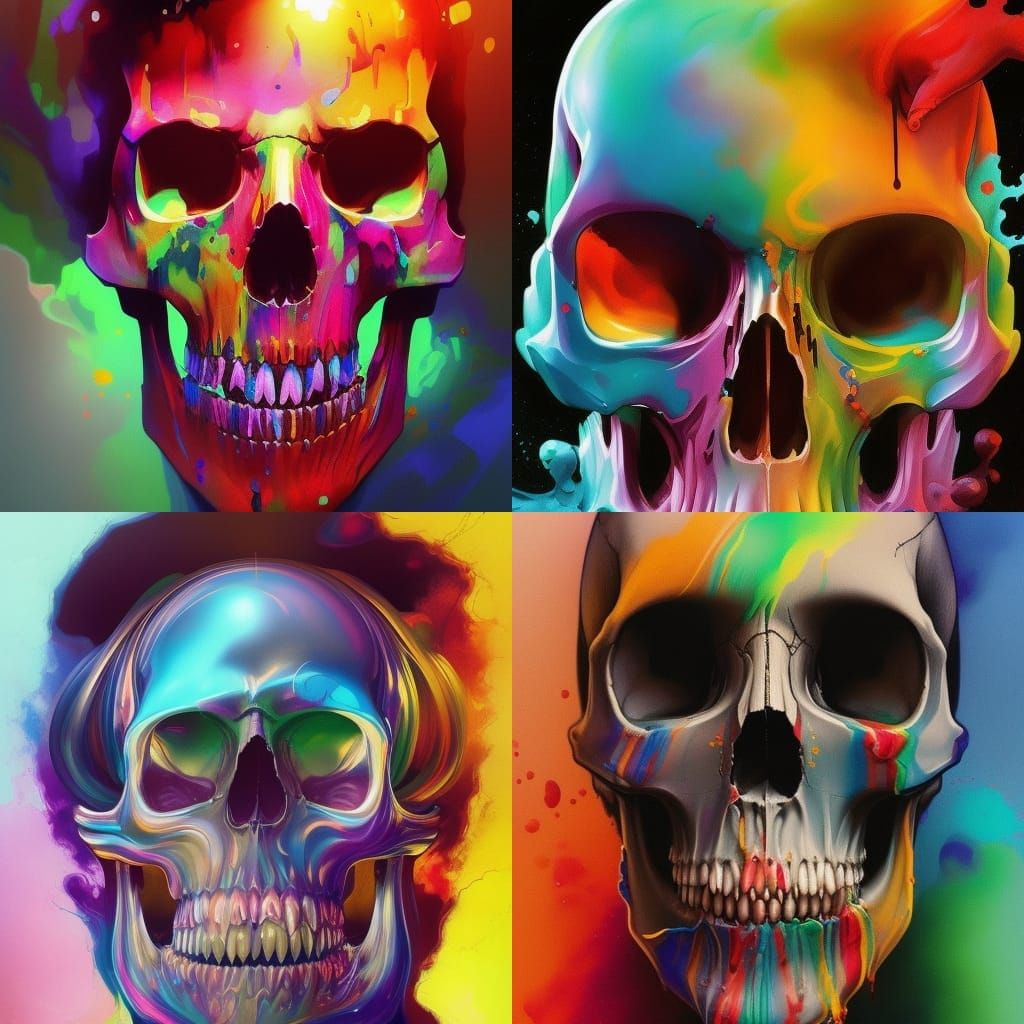 Rainbow Dripping Skull: Abstract Digital Art
