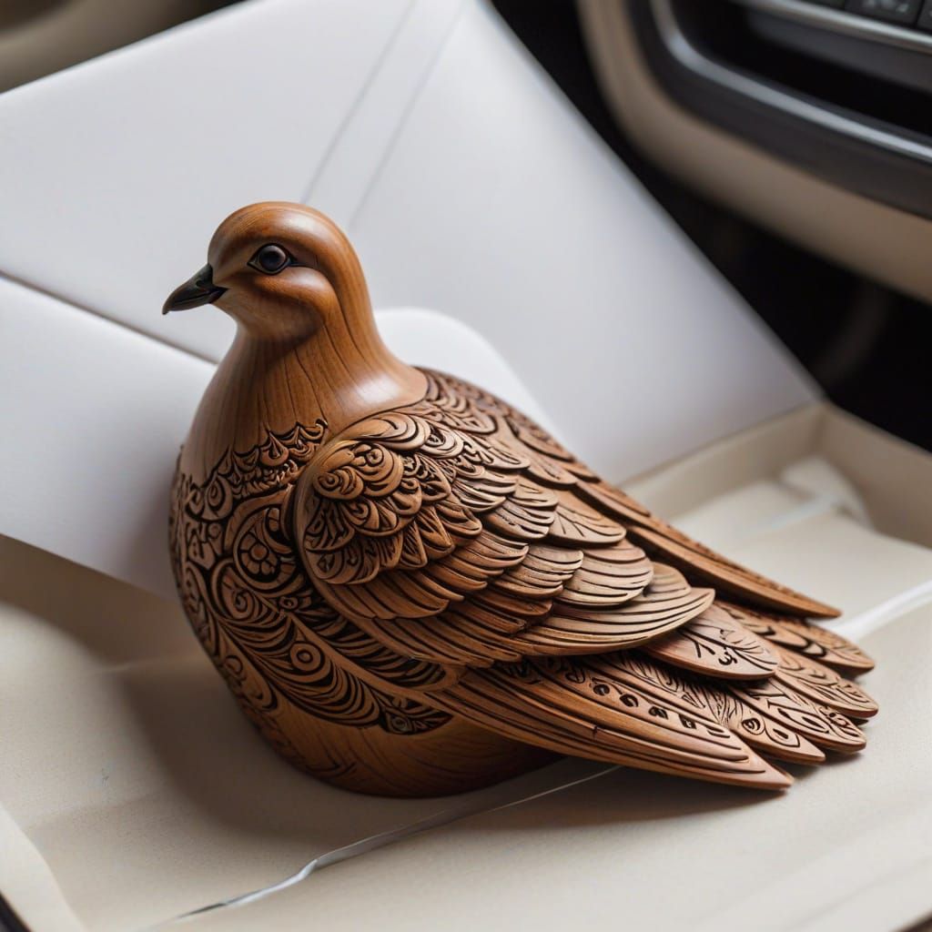 Ornate Wooden Dove Sculpture on Envelope