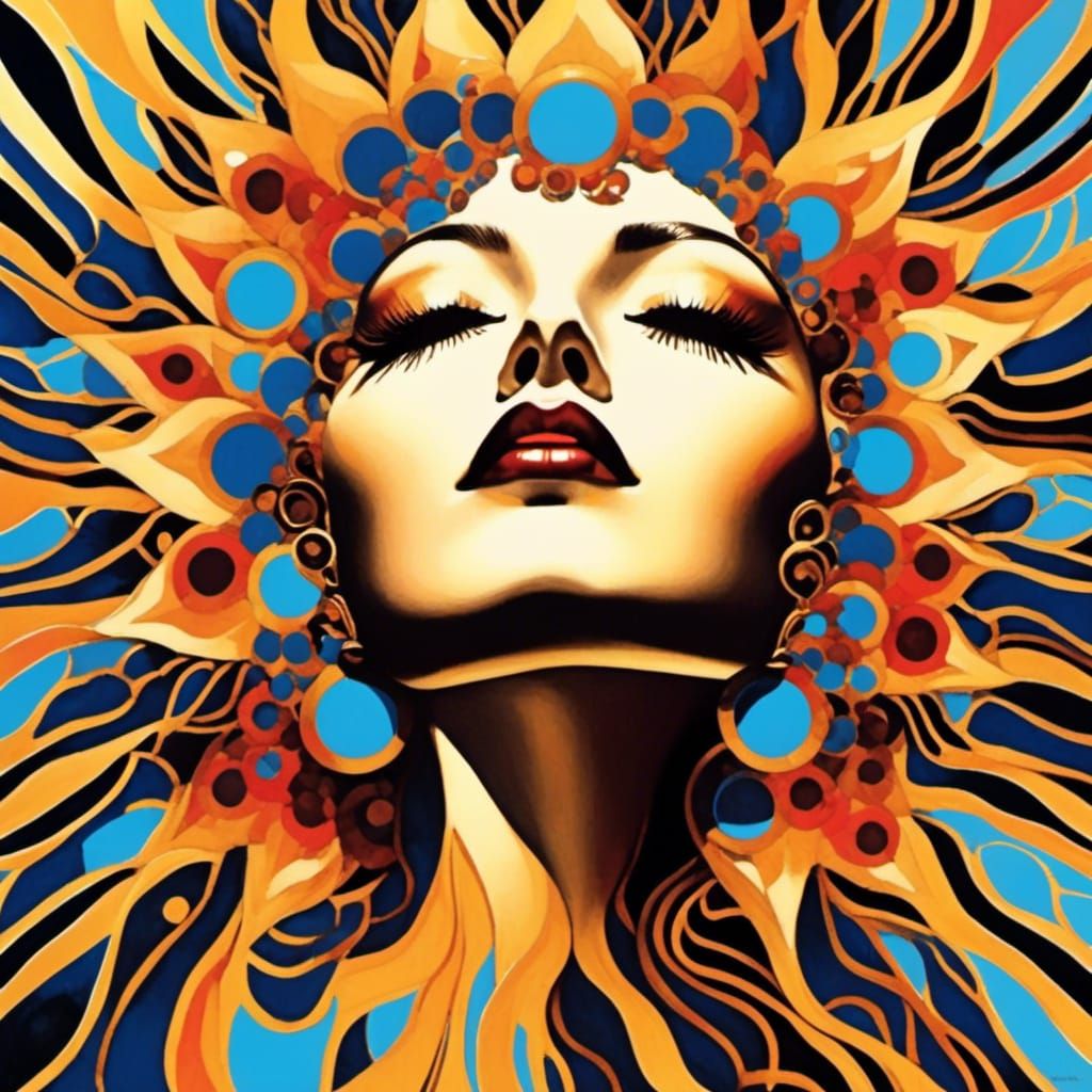 Surrealist Portrait with Geometric Patterns in Digital Art