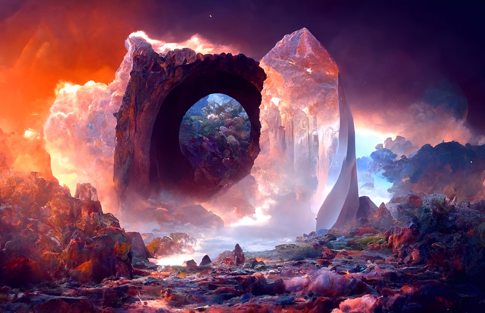 Magic Geode Portal to Alien Garden, Digital Art