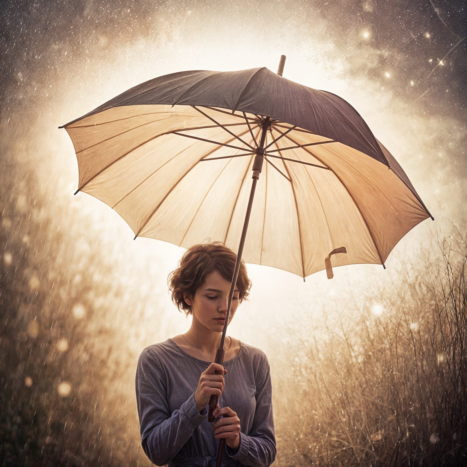 Ethereal Nostalgic Umbrella Floating Gracefully