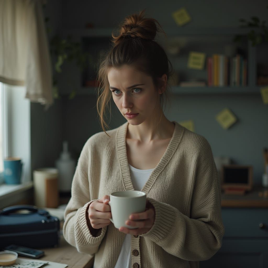 Vulnerable Woman Lost in Thought, Fears of Abandonment