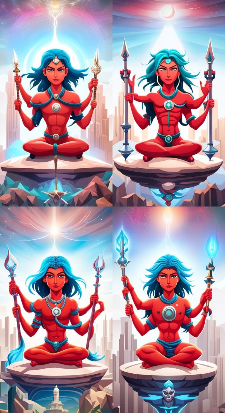 Chibi Anime Lord Shiva on Skull Throne