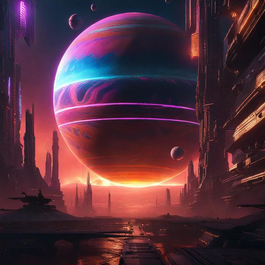 Cyberpunk Jupiter Planet in Dark Fantasy Style