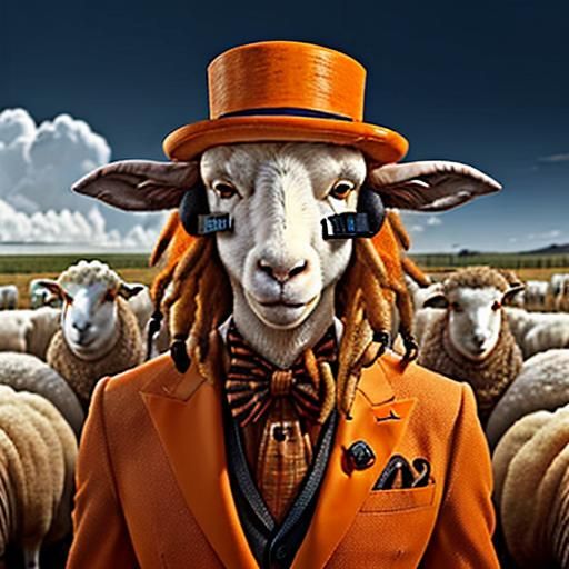 Photorealistic Anthropomorphic Sheep with Dreadlocks in Oran...
