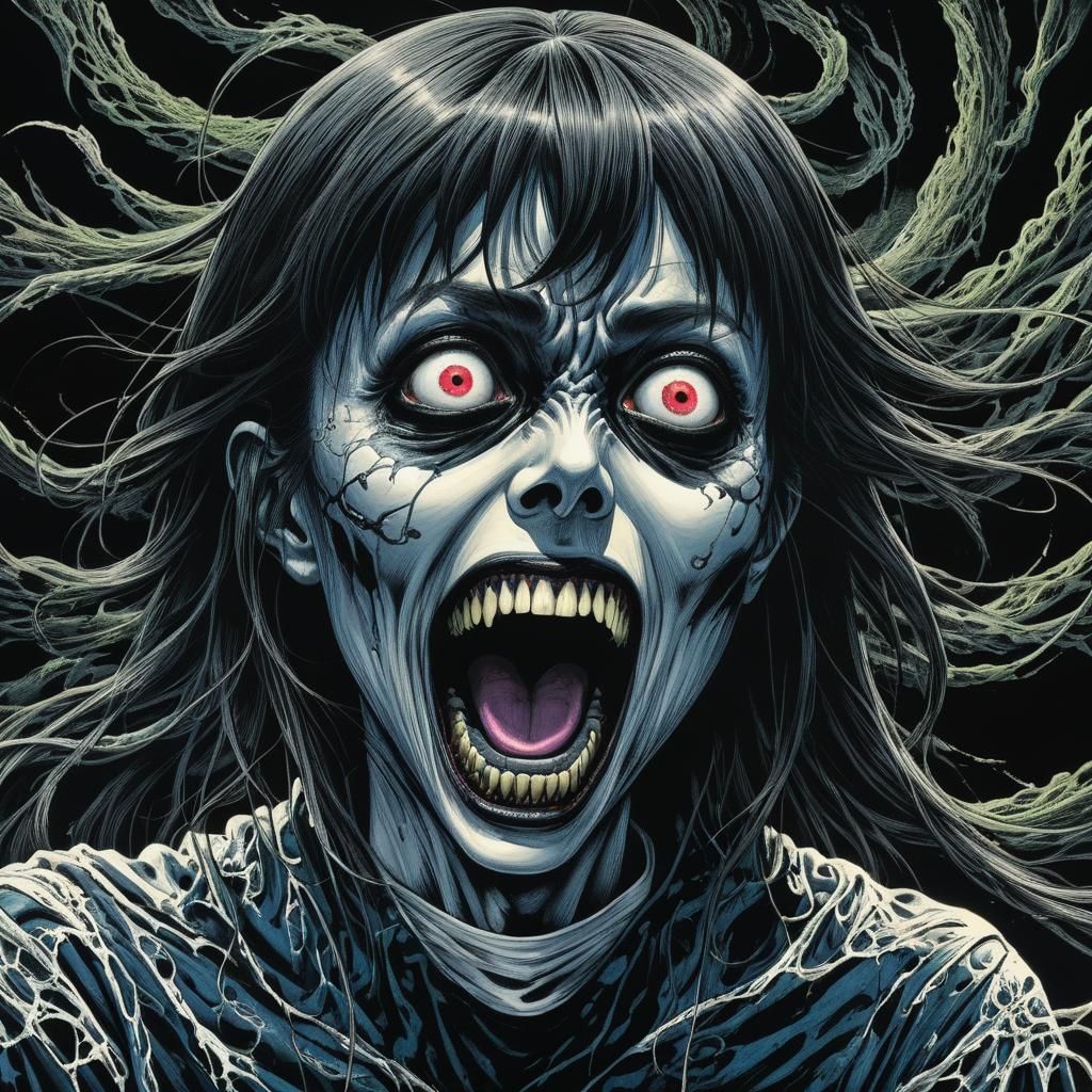 Screaming Banshee in Scratchboard Ink Style