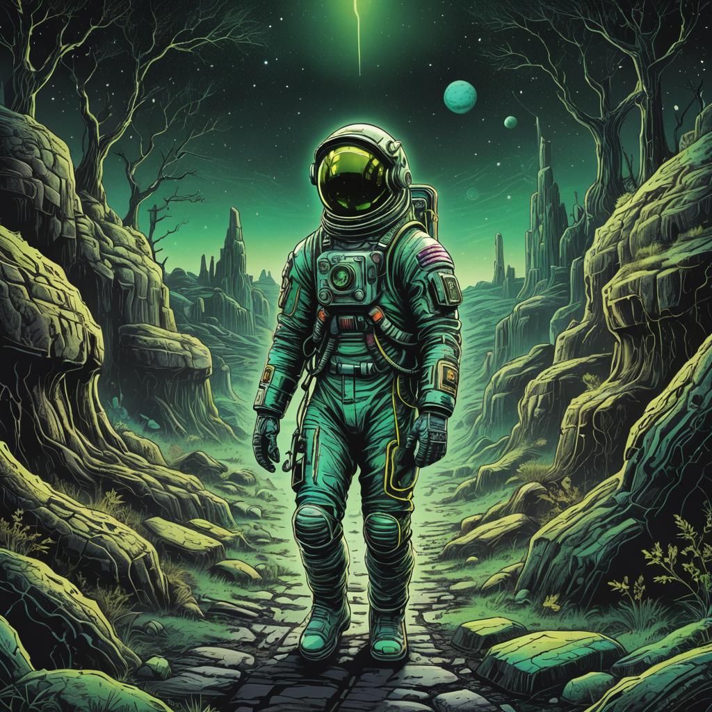 Spaceman navigating an Ancient Burial Ground,