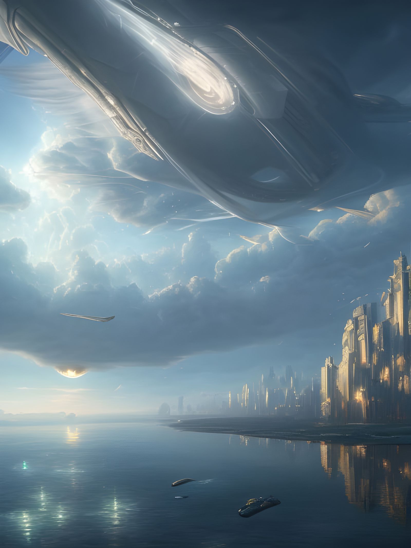 Futuristic Floating Sky Cityscape in Hyper-Realistic Style