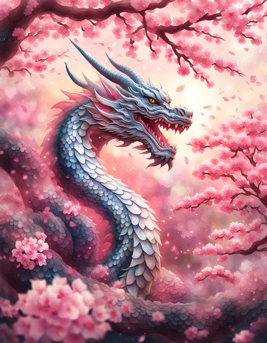 Dragon in Sakura Garden: Anime-Inspired Concept Art