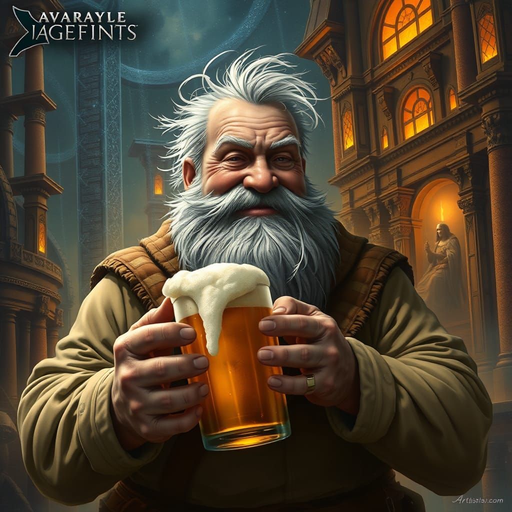 Stout Man Enjoying Beer in High-Fantasy Setting