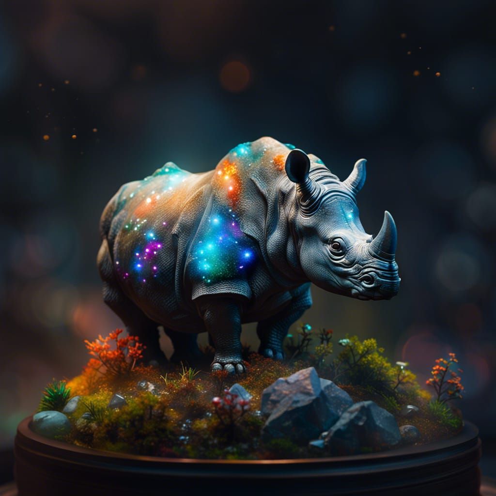Ghost Rhino in Terrarium: Detailed Illustration