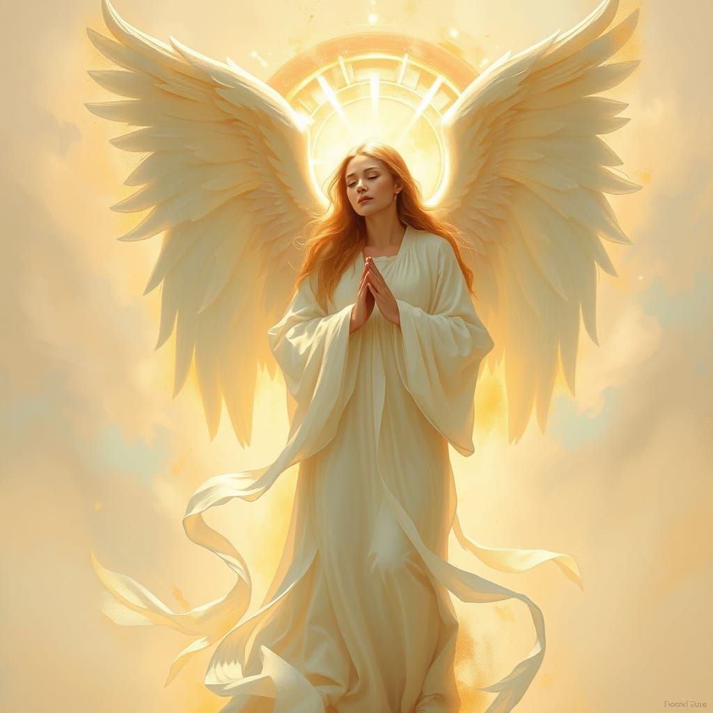 Golden Aura Angel in Art Nouveau Style