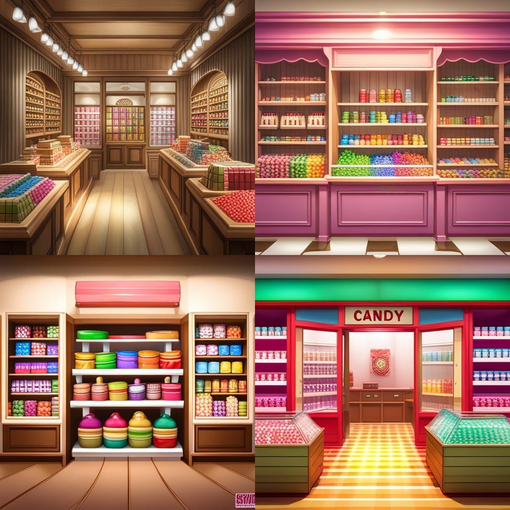 Hyperrealistic Candy Store in Candyland Art Style
