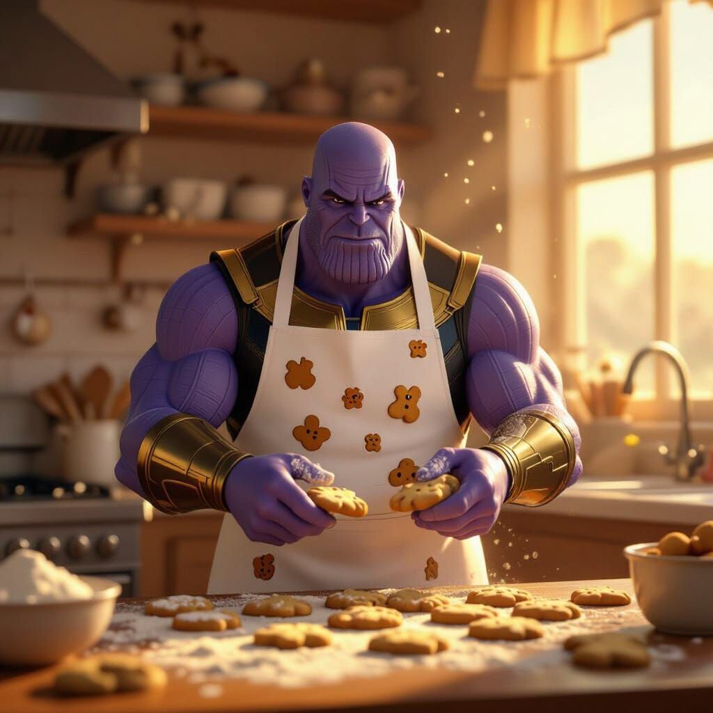 Thanos Baking Cookies in Pixar Animation Style
