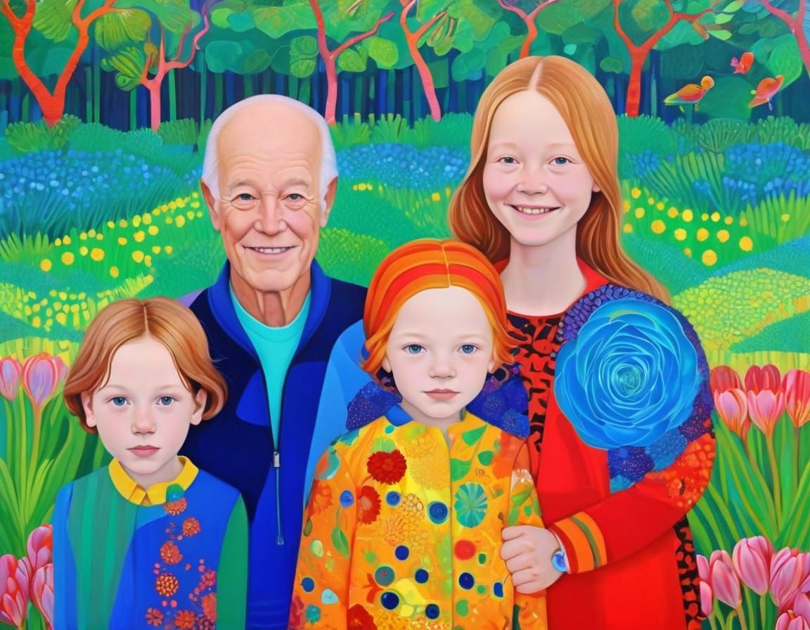 Intimate Family Portrait with Expressive Brushwork