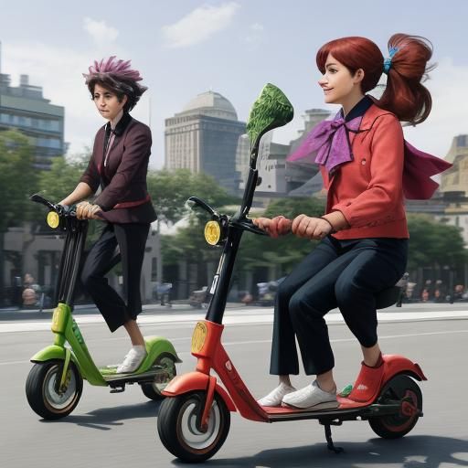 Baby Dinosaurs Ride Scooters: Fauvist Naive Art