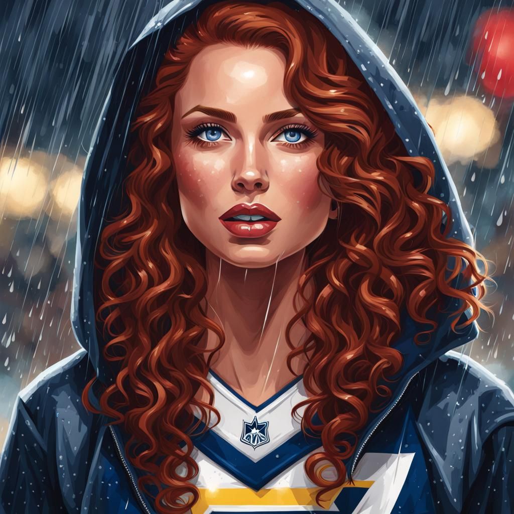 Woman in Cowboys Jersey Walking in Rain