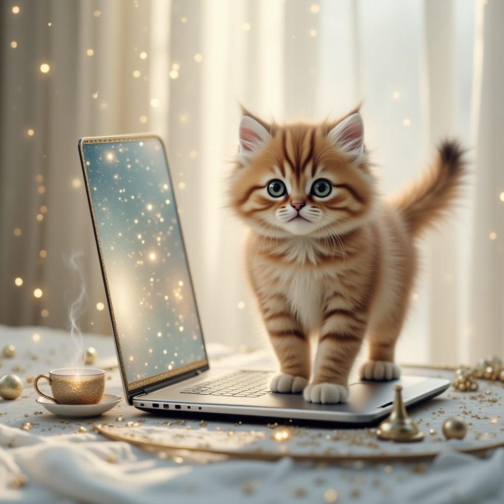Cute Fluffy Kitten Emerges From Laptop Screen