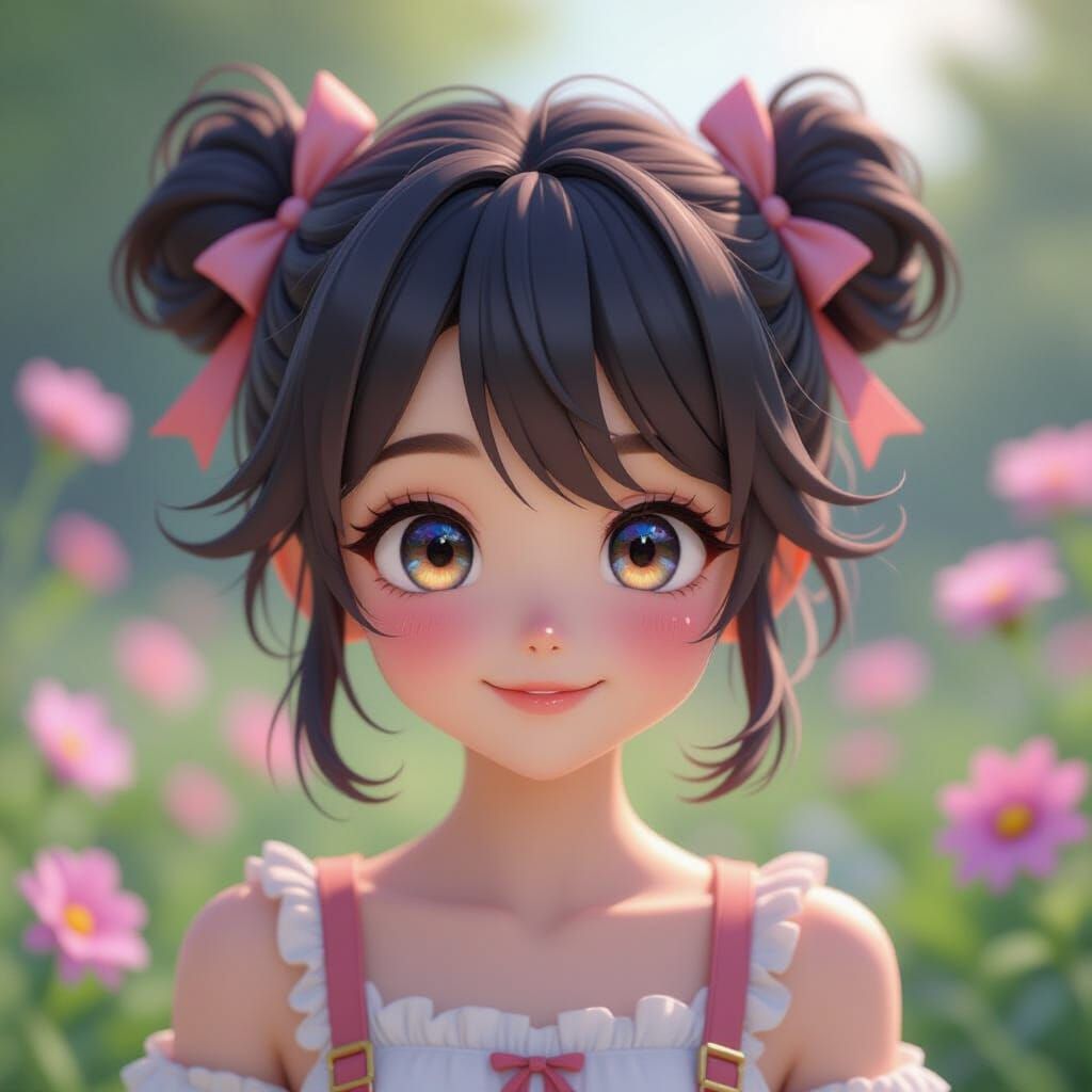 Anime Girl in Whimsical 3D Style