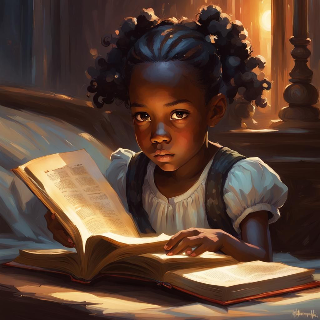 Intense Reader: Girl Lost in Book, Digital Art