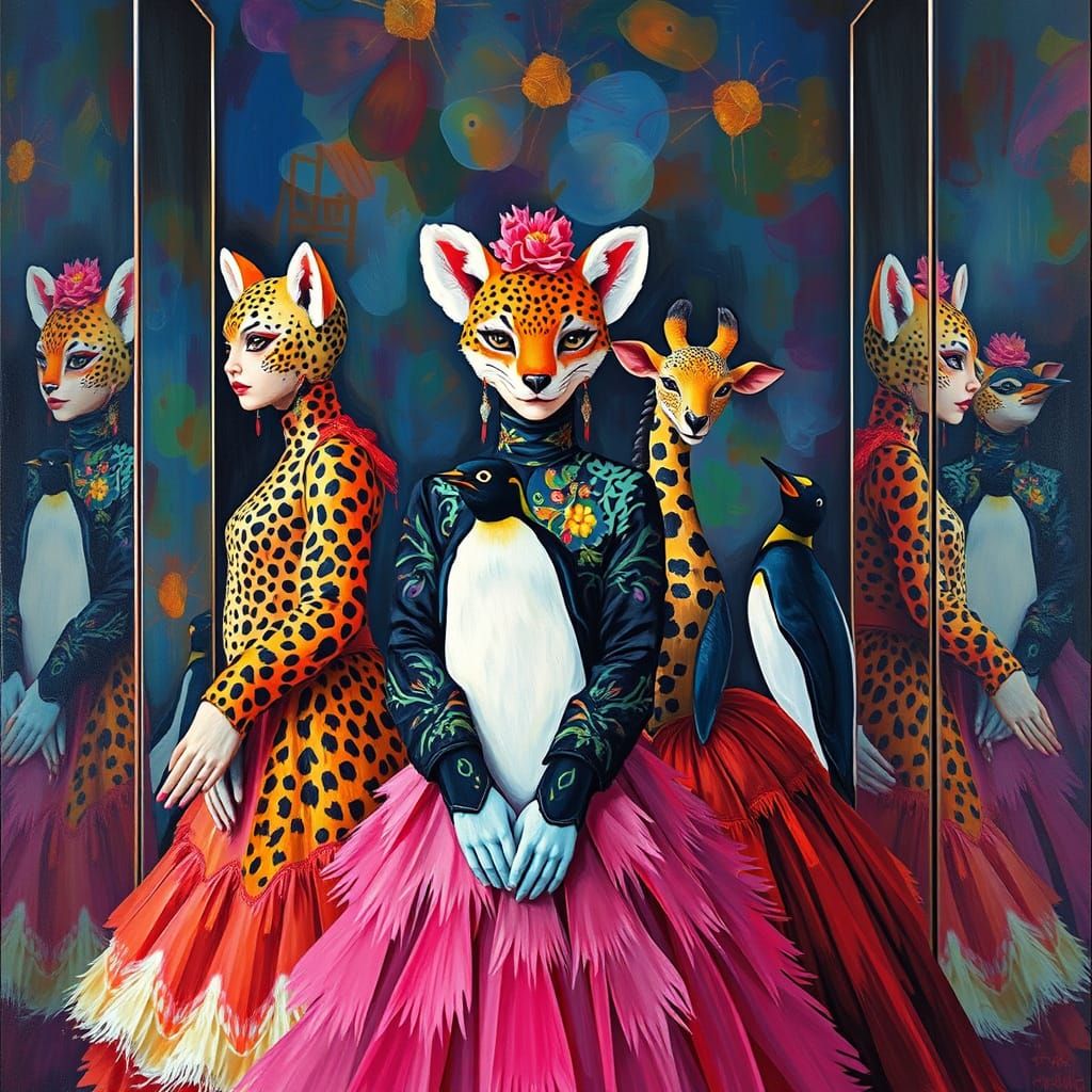 Korean Women in Animal Costumes: Neo-Expressionist Impasto