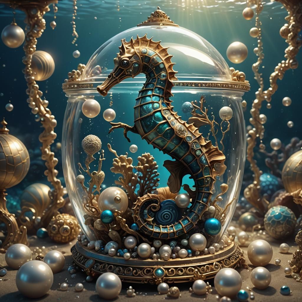 Ornate Casket with Seahorse in Deep Ocean