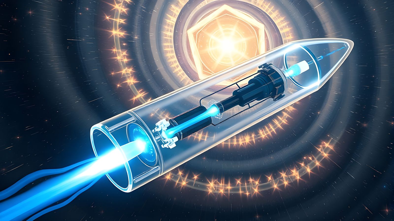 Cyberpunk Vacuum Tube Starship with Glowing Electrodes