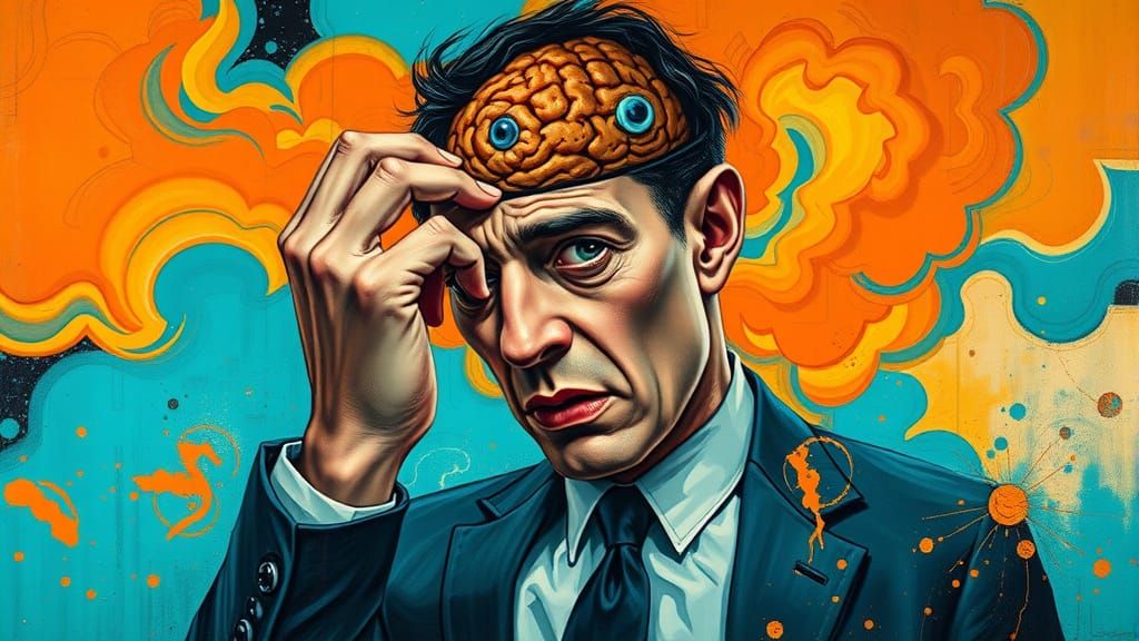 Man Probing Cerebral Cortex in Surrealist, Abstract Acrylic ...