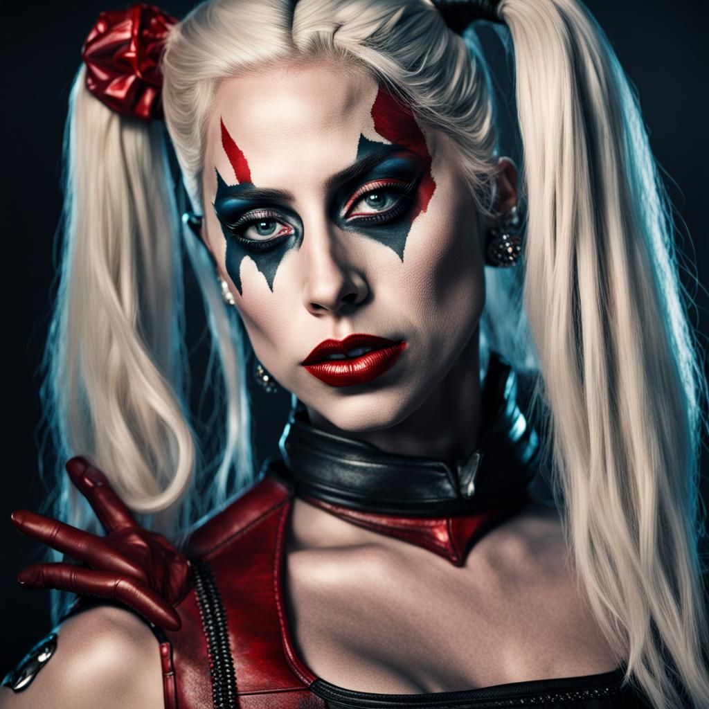 Lady Gaga as Harley Quinn: Hyperrealistic Portrait
