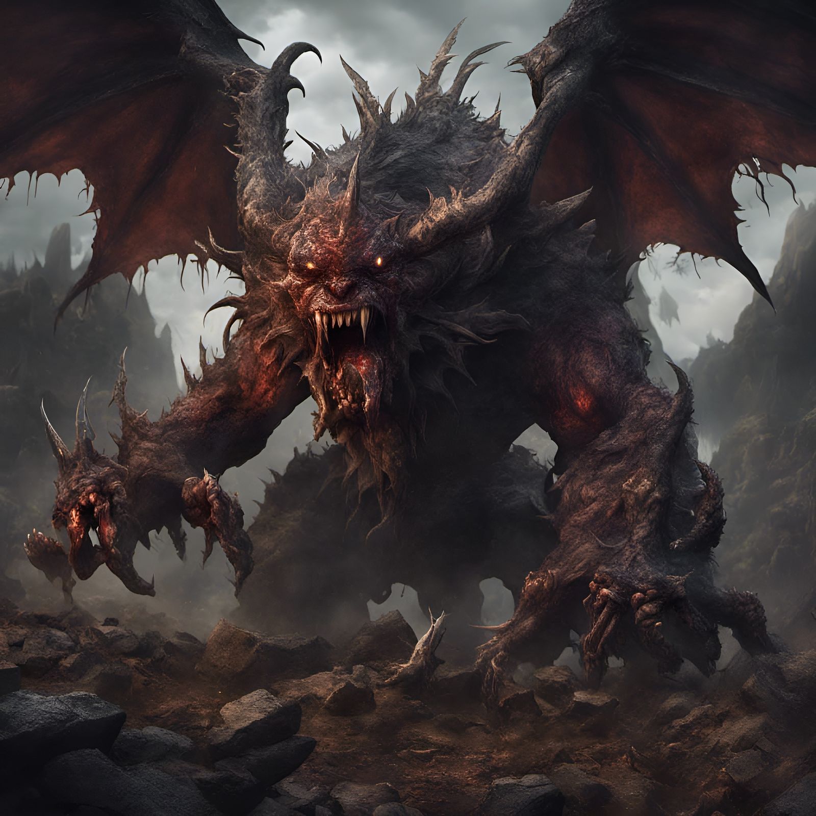 Terrifying Three-Headed Demon Concept Art