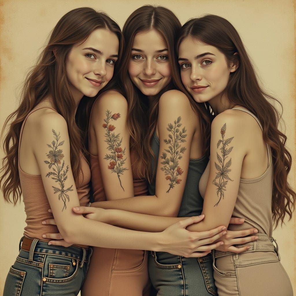 Siblings Showcase Matching Tattoos in Botanical Engraving St...